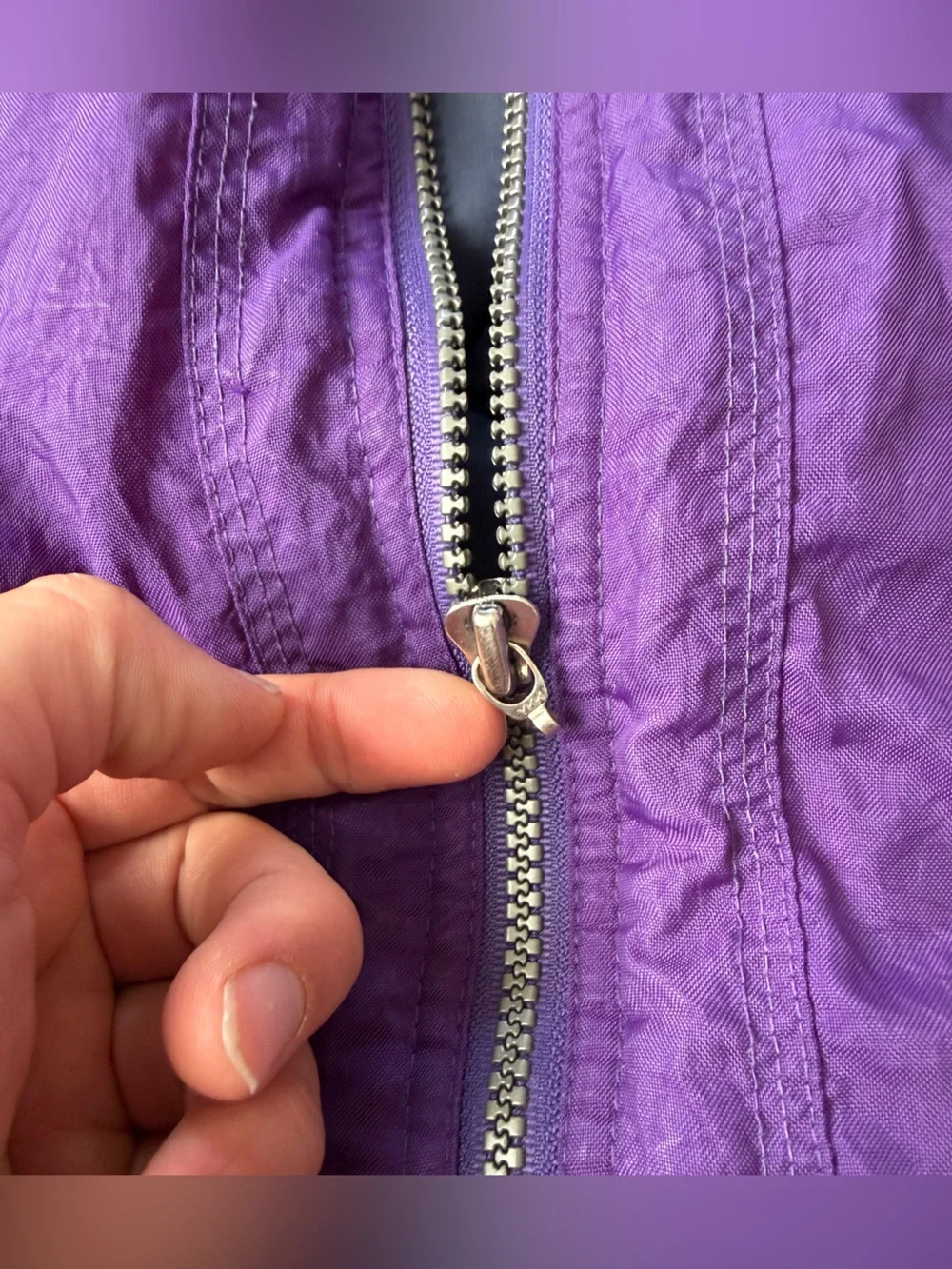 Vintage Adidas Trefoil Hooded Puffer Jacket Purple Black 90s Spellout Stripe L